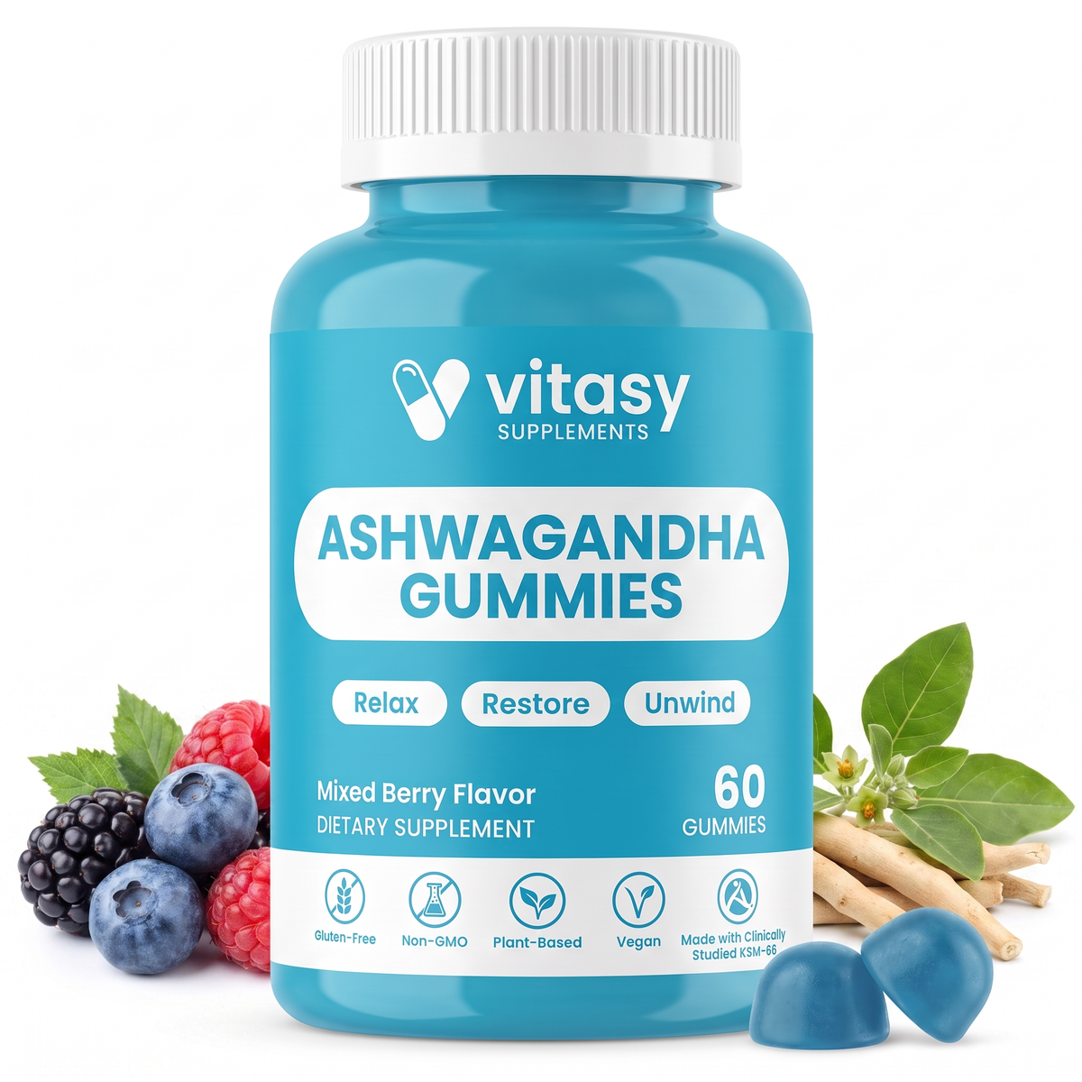 Ashwagandha Gummies - A Properly Dosed 30:1 Root Extract - 1500mg Equivalent Per Serving with Zinc & Vitamin D2 - 30 Servings