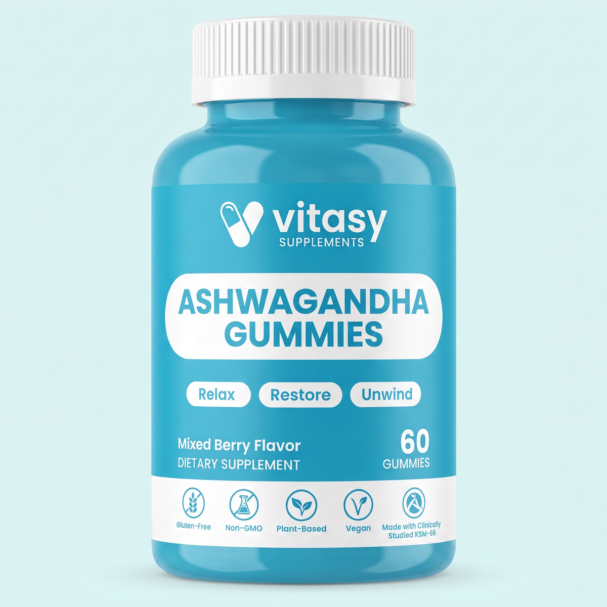 Ashwagandha Gummies - Calm and Everyday Energy Without Capsules - 1500mg Equivalent Per Serving - 60 Mixed Berry Gummies