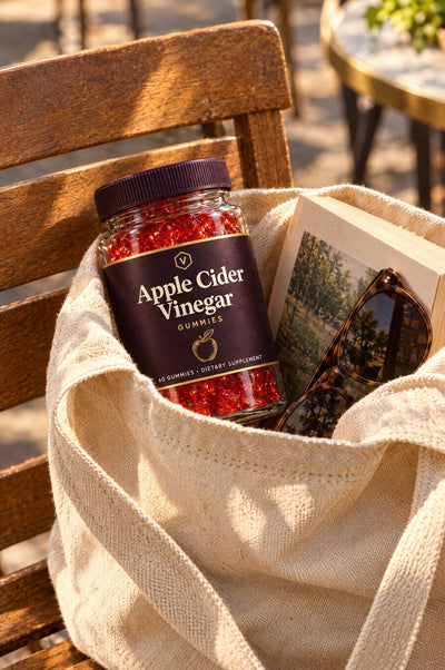 Vitasy Apple Cider Vinegar Gummies in a tote bag