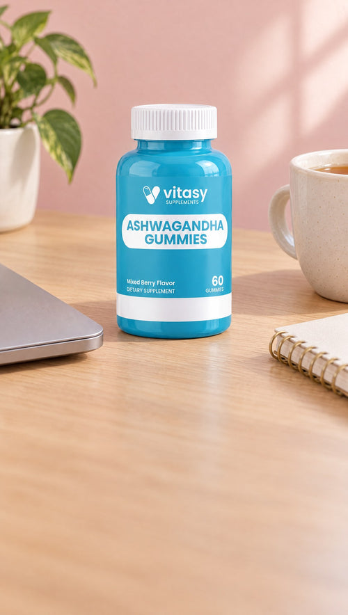 Vitasy Ashwagandha Gummies on a desk