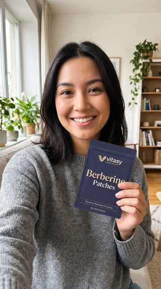 Woman holding a Vitasy Berberine Patches pouch