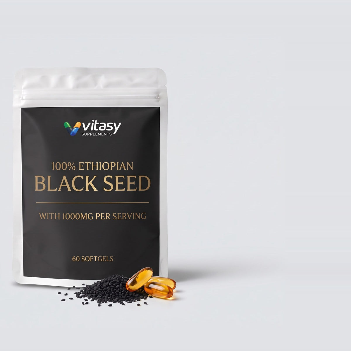 Vitasy Ethiopian Black Seed pouch with supplement facts