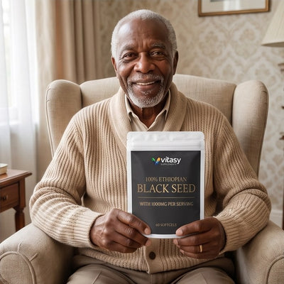 Customer with the Vitasy Ethiopian Black Seed pouch