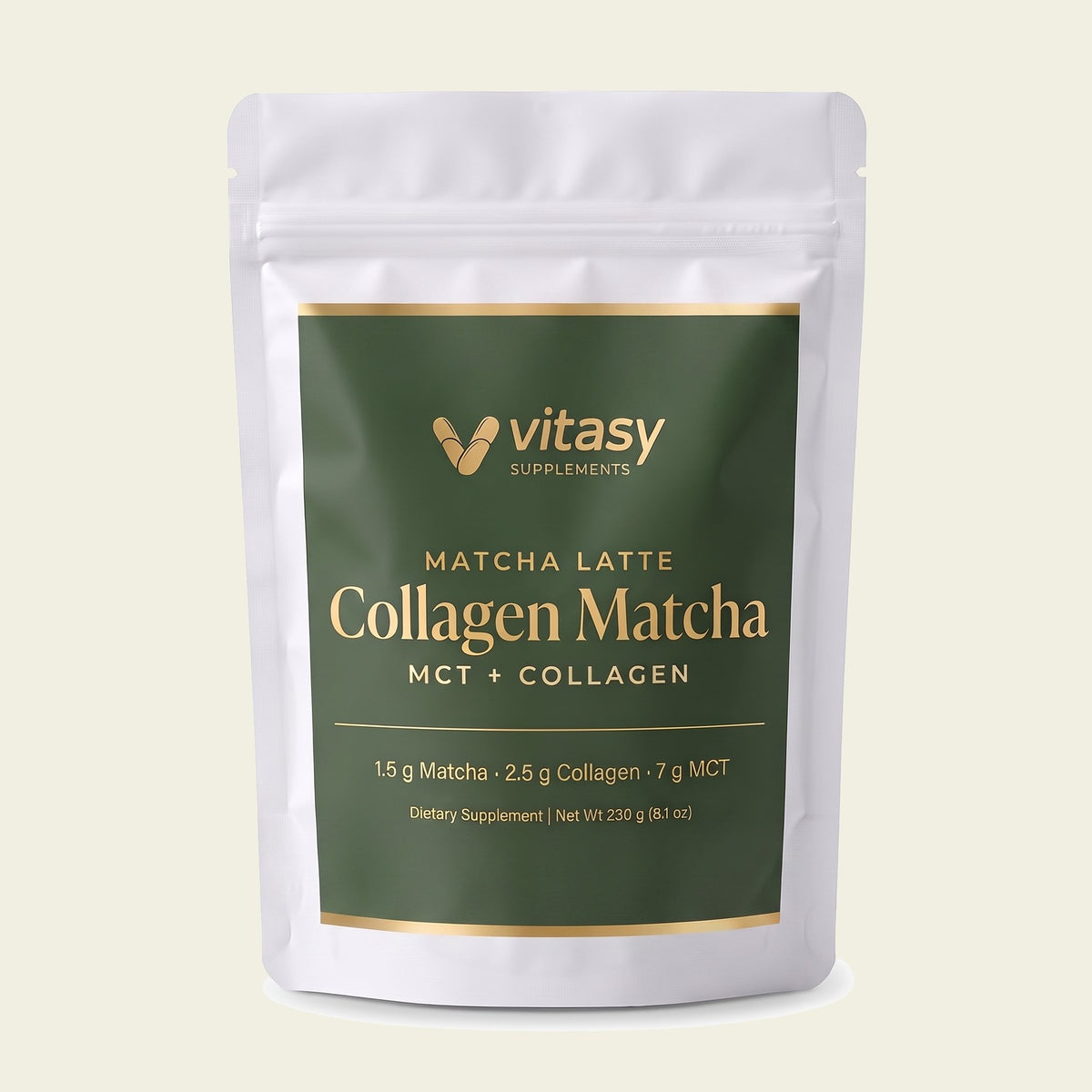 Vitasy Collagen Matcha resealable stand-up pouch