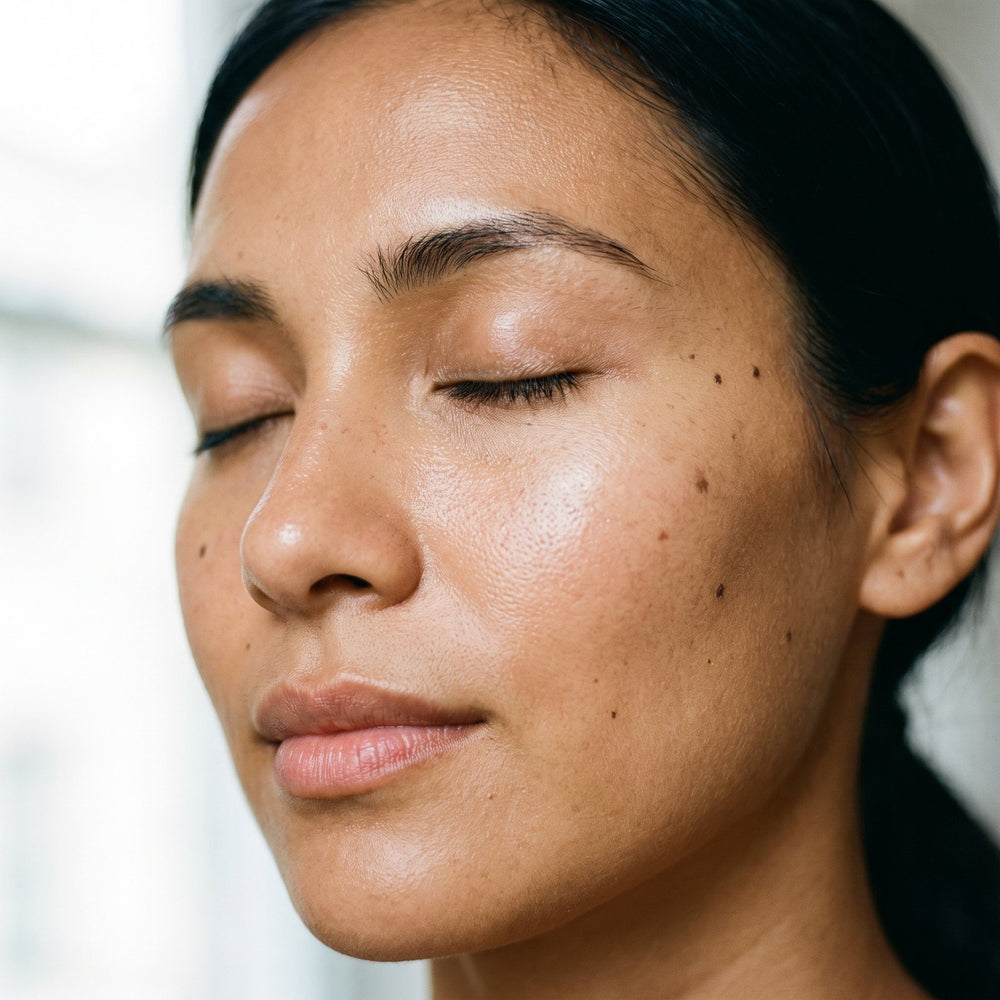 Close-up of a woman's face with eyes closed