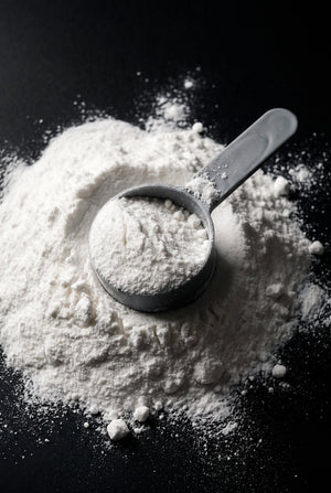 Creatine monohydrate powder with a scoop