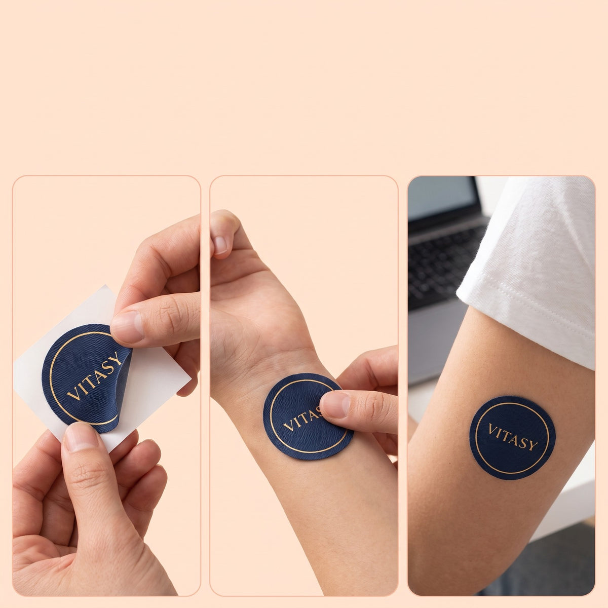 Peeling, applying and wearing a Vitasy patch