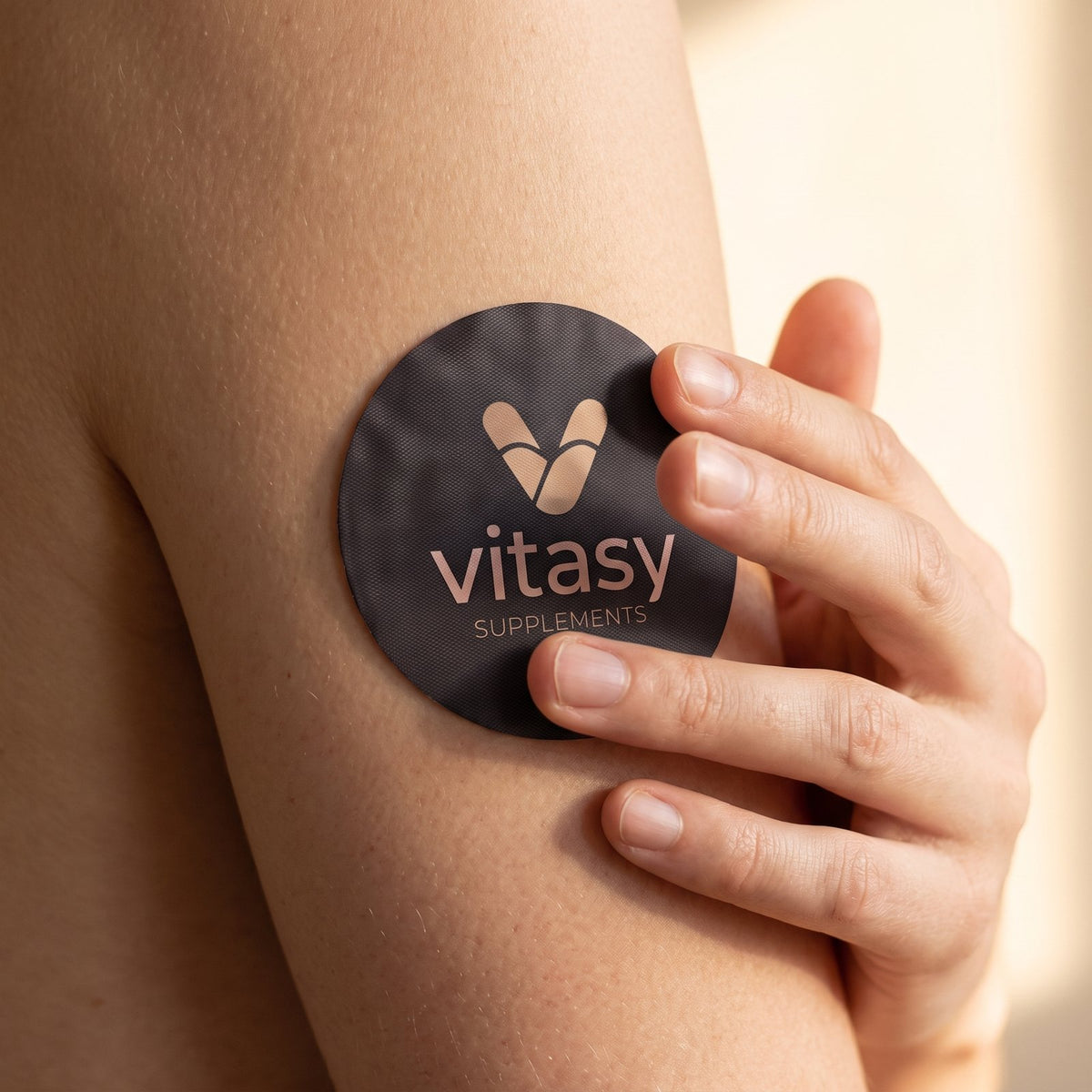 Vitasy patch pressed onto the upper arm
