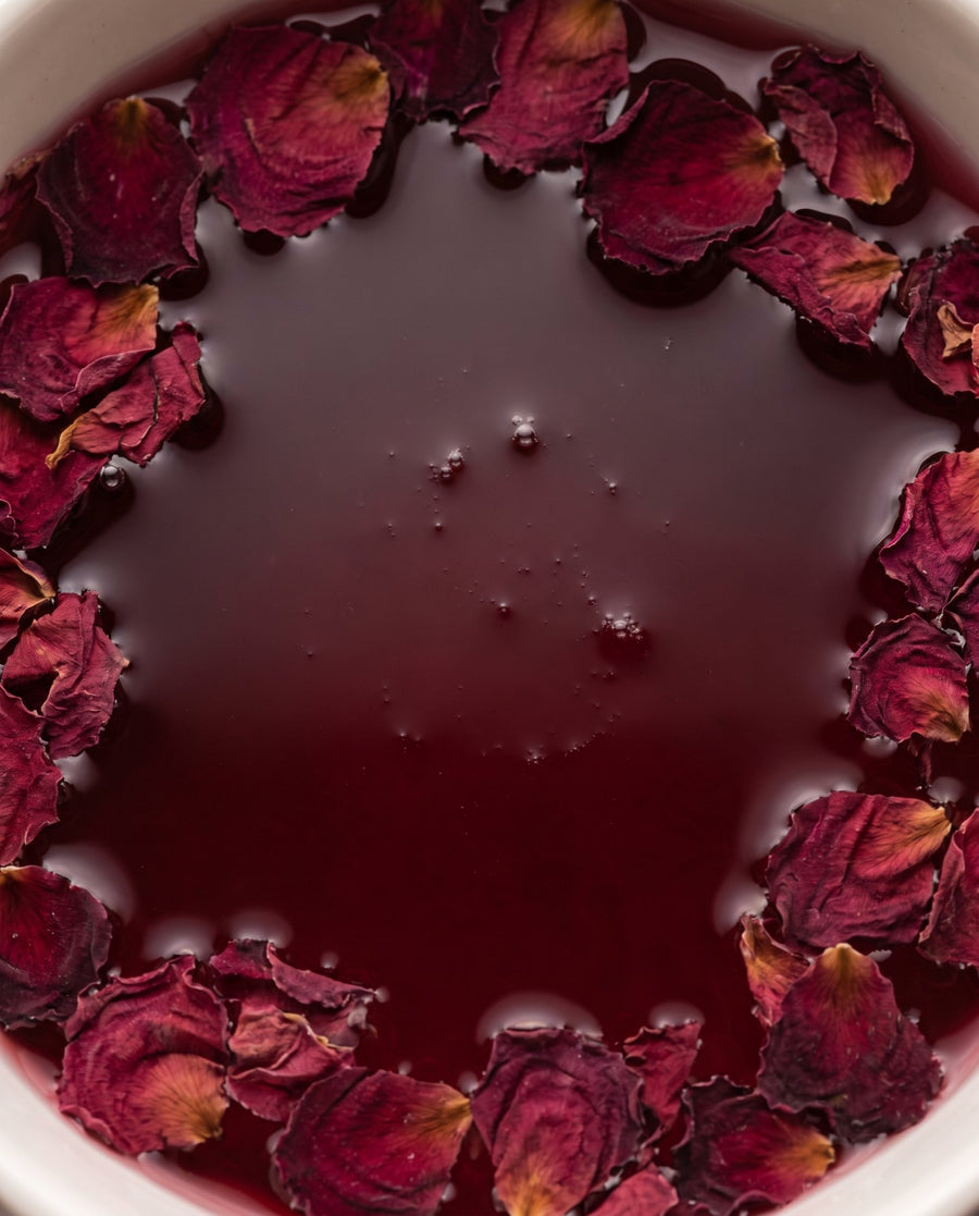 Rose herbal tea with petals