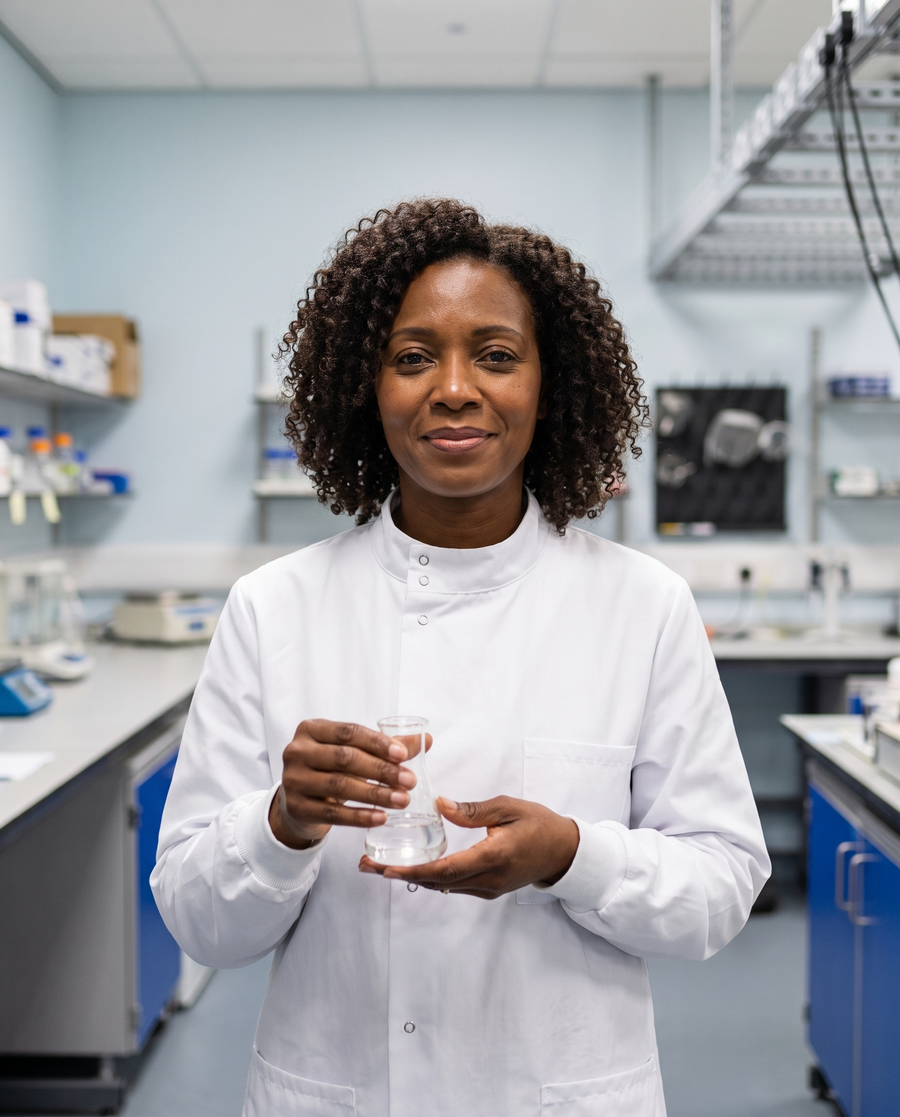 Vitasy expert portrait in pale-blue laboratory