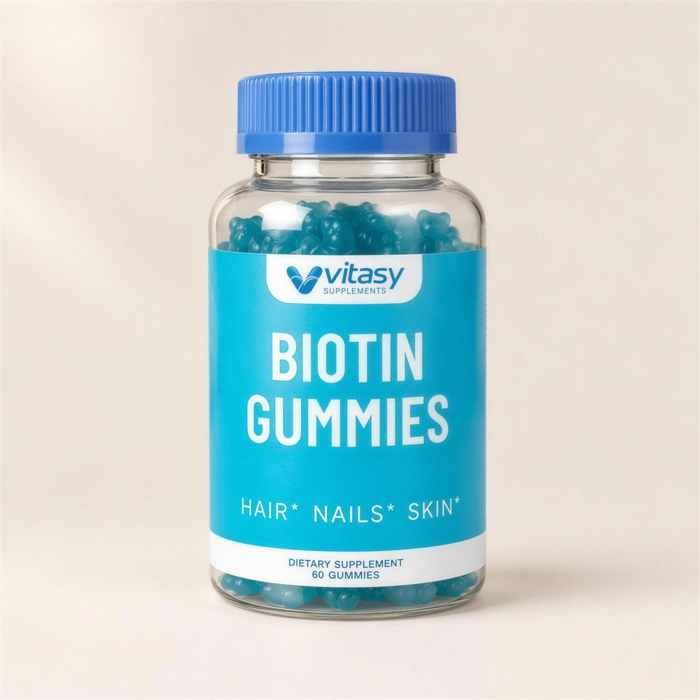 Vitasy Biotin Gummies blueberry bottle, 60 gummies