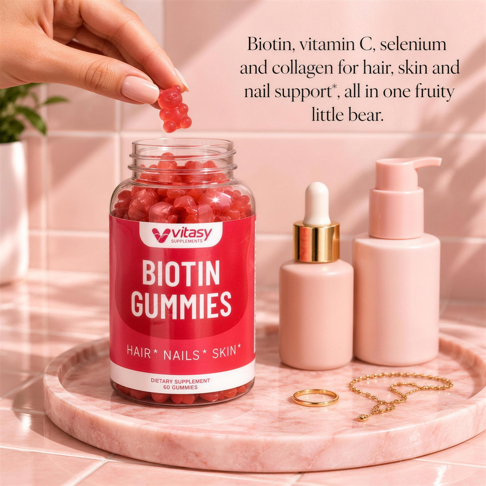 Biotin, vitamin C, selenium and collagen in one fruity bear
