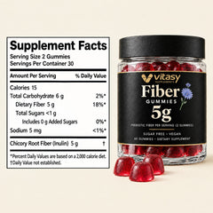 Supplement Facts panel next to the Vitasy Fiber Gummies jar