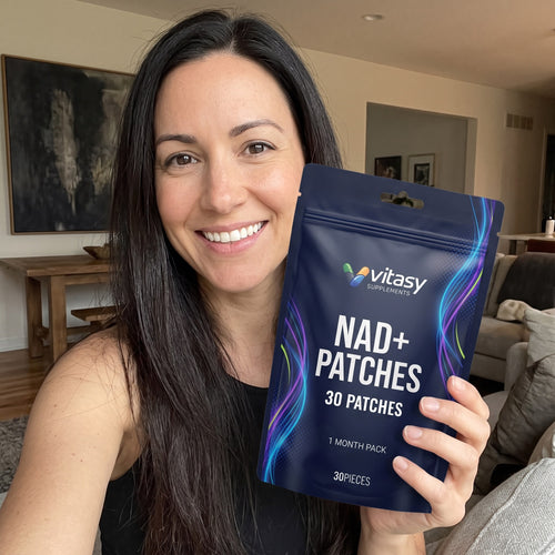 Women holding Vitasy NAD+ Patches pouches and patches