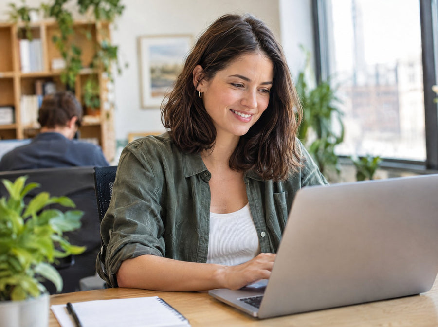 Woman focused at work in the afternoon