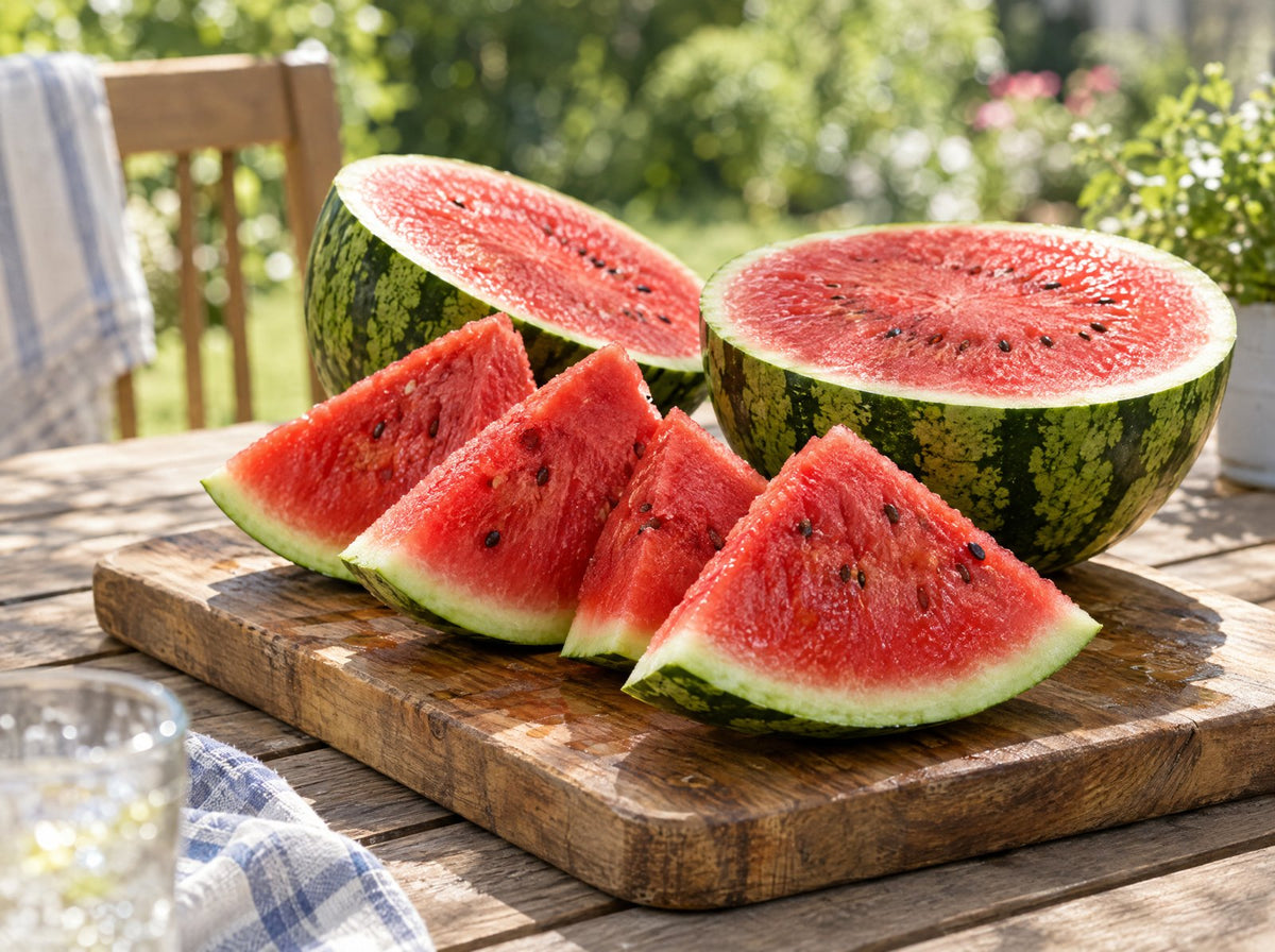 Fresh watermelon on a wooden board
