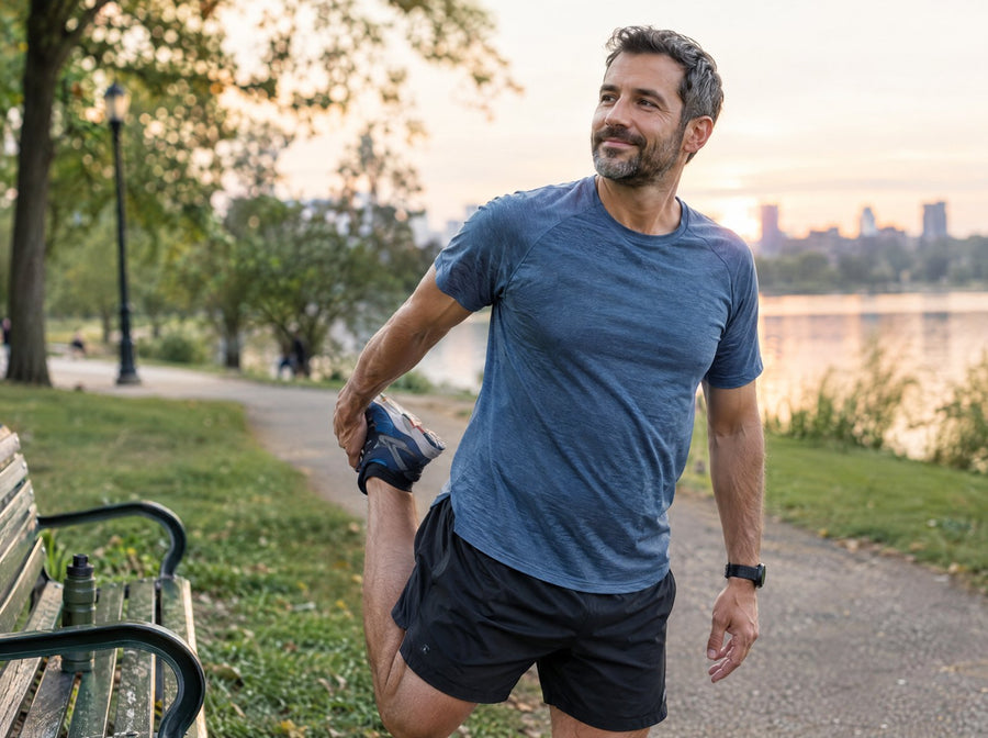 Man stretching after an evening run