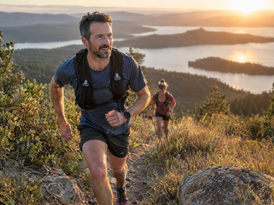 Man finishing an uphill trail run