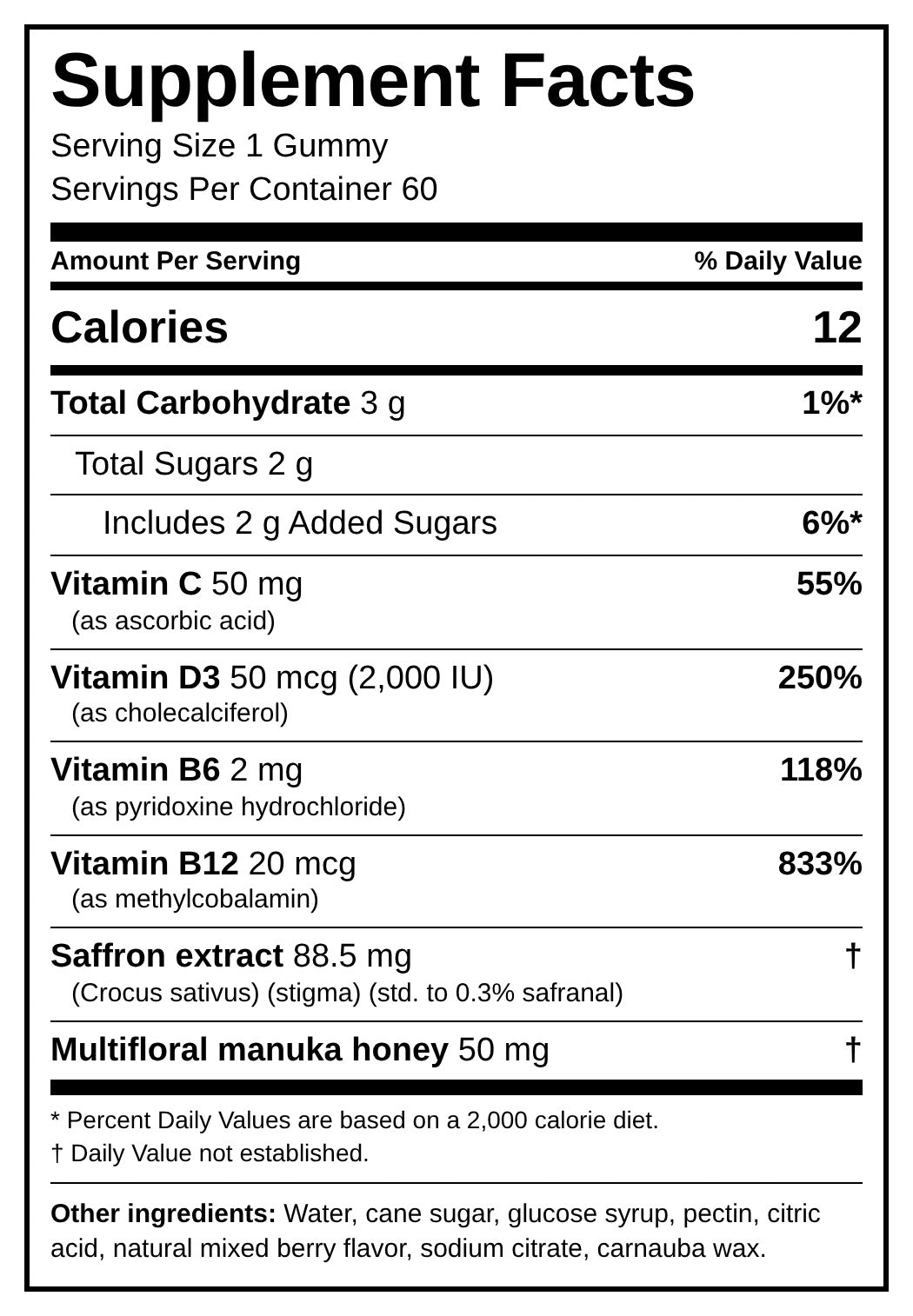 Supplement Facts panel for Vitasy Saffron Gummies, per gummy