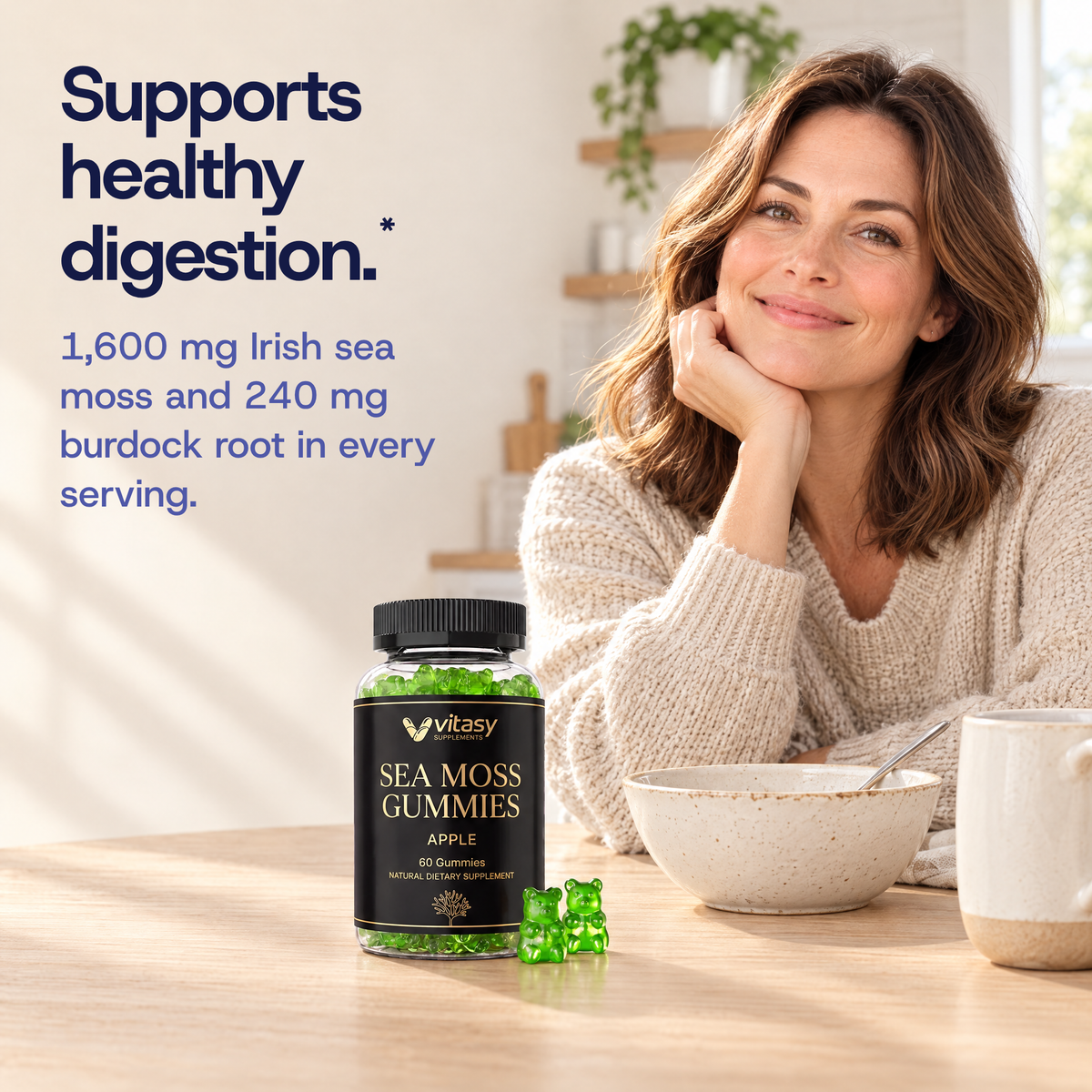 Supports healthy digestion: 1,600 mg Irish sea moss and 240 mg burdock root in every serving