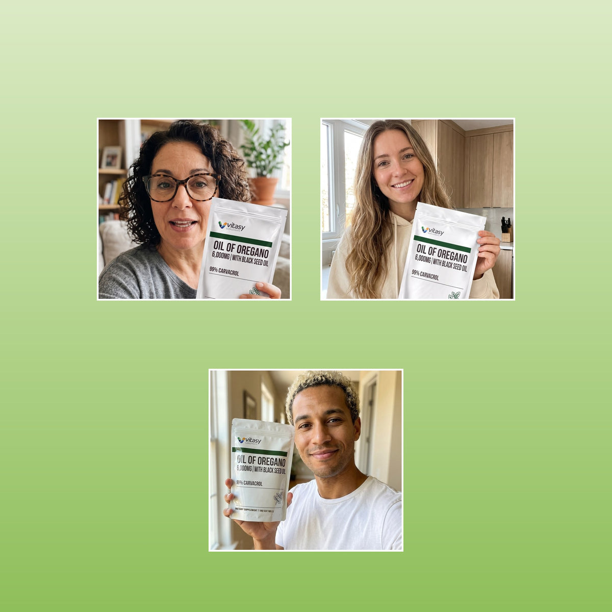 Customers holding the Vitasy Oil of Oregano pouch at home