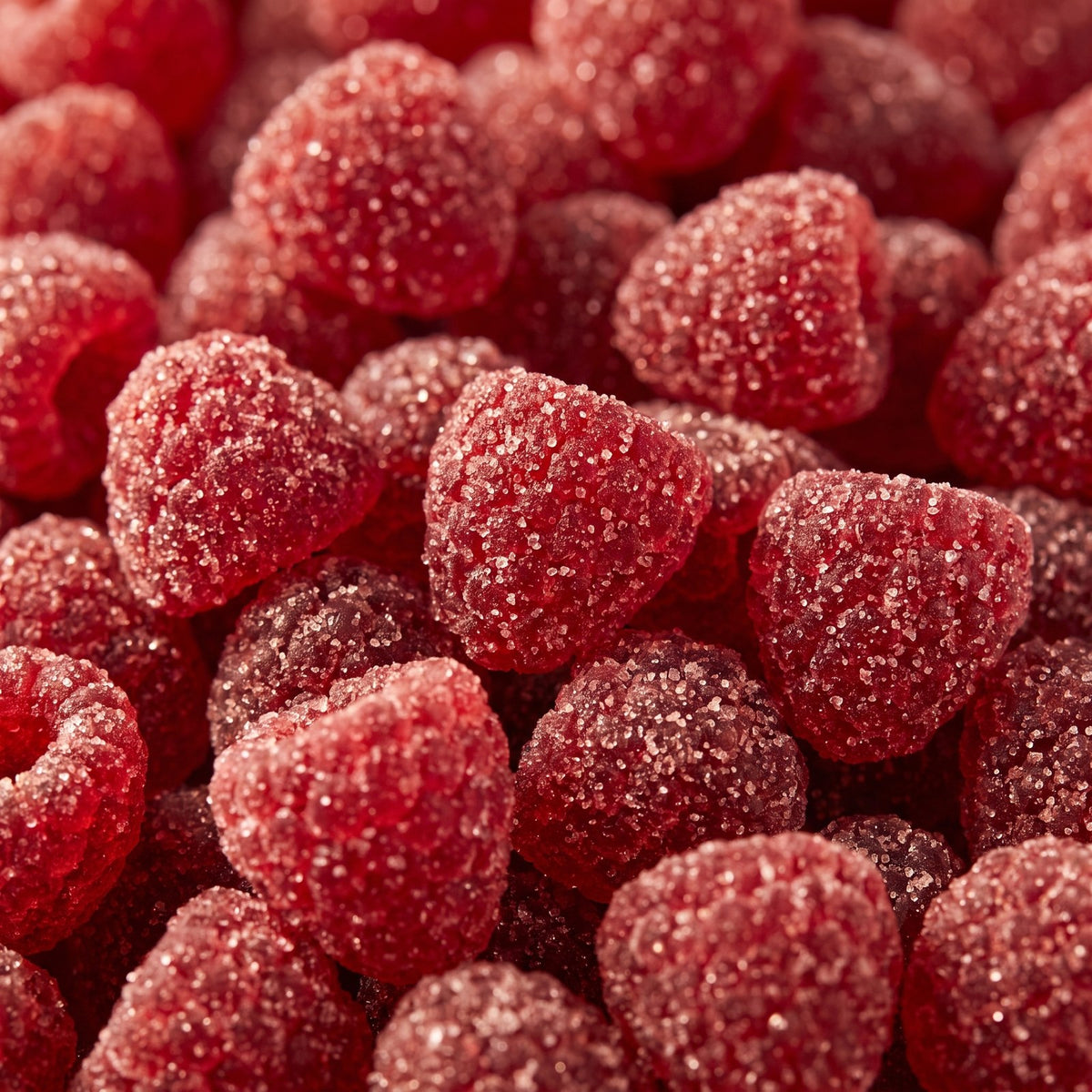 Close-up of red mixed berry saffron gummies