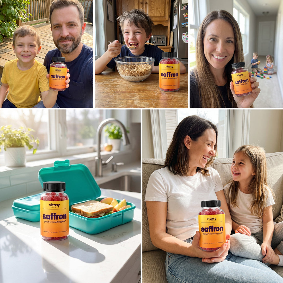Families with Vitasy Saffron Gummies in everyday moments