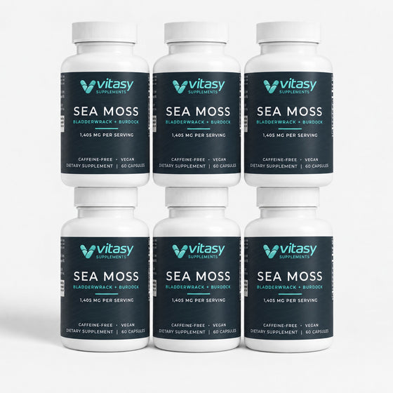 Six bottles of Vitasy Sea Moss Capsules