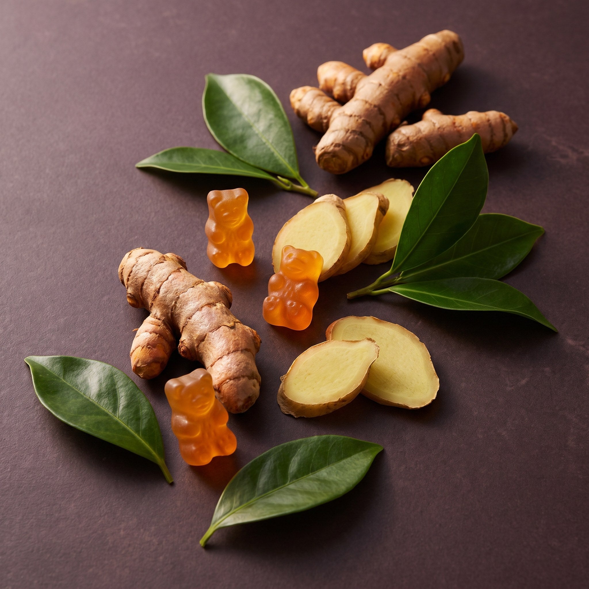 Turmeric roots, ginger and tangerine gummies