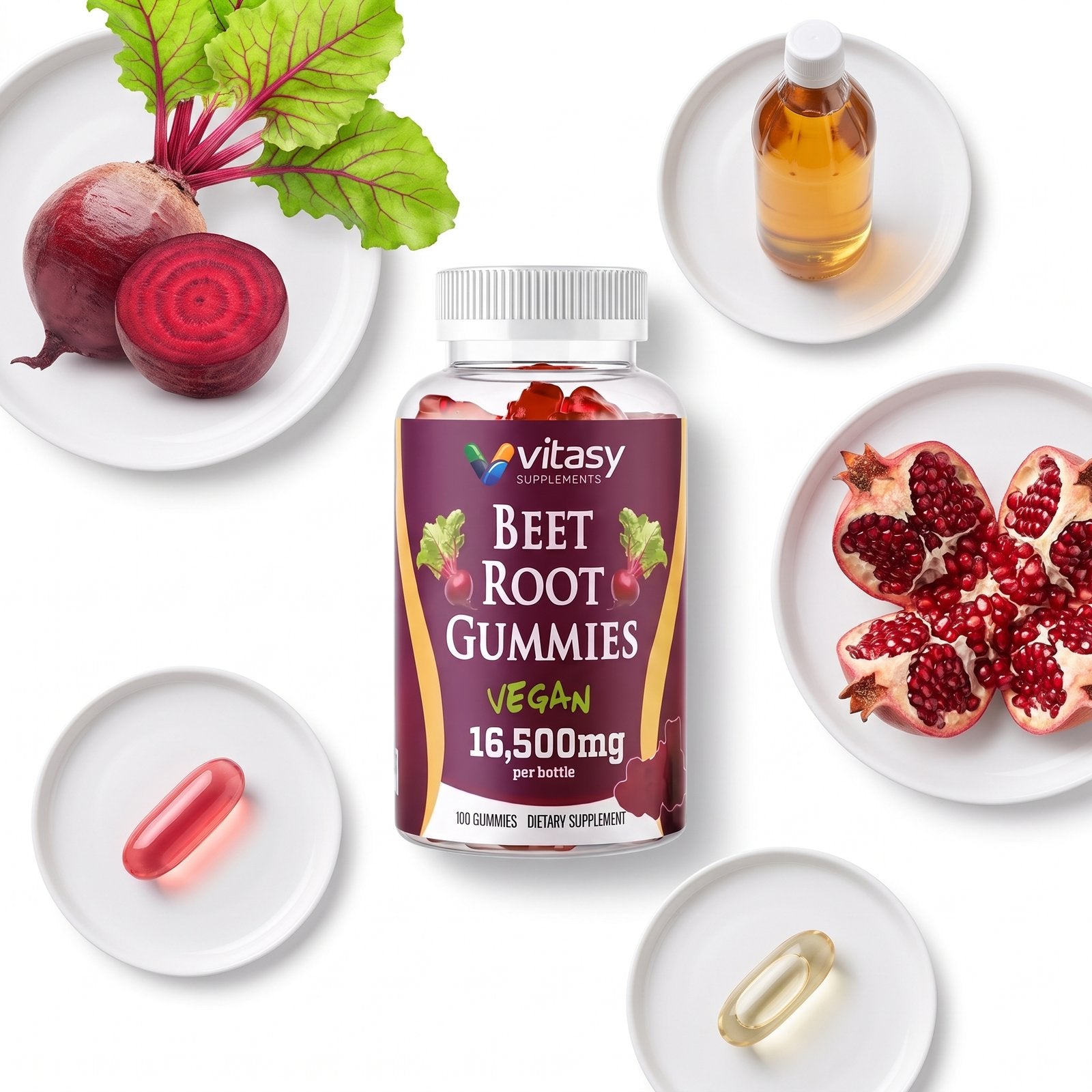 Beet Root Gummies - A Simple Chewable Daily Routine - Beet Root, Apple Cider Vinegar and Pomegranate with Folate & B12