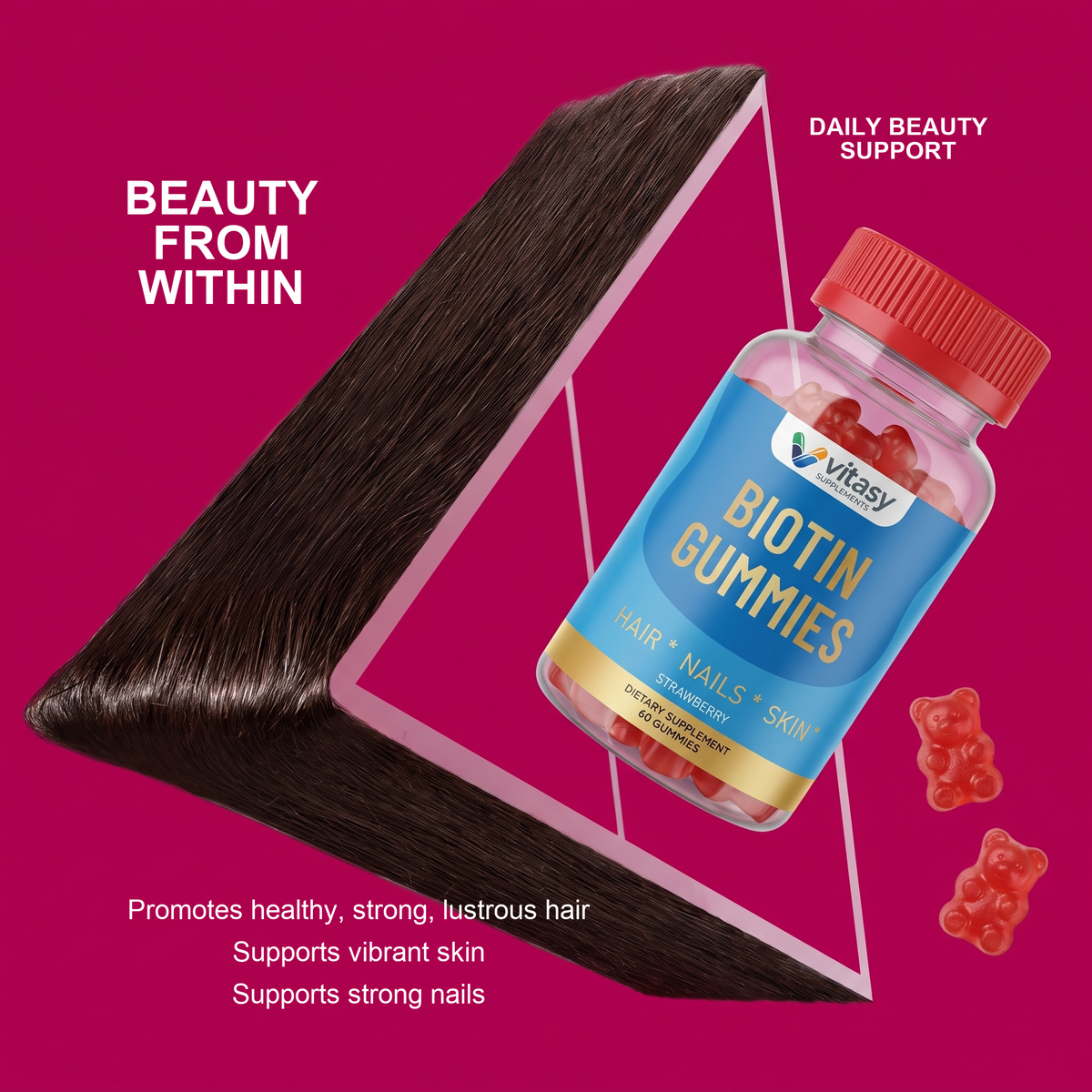 Biotin Gummies v2 - Gallery Image 5 - Benefit positioning — three-line merchant-supported benefits