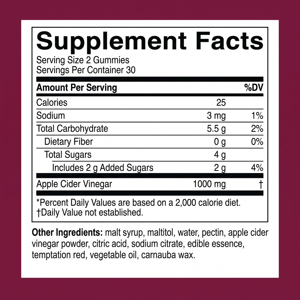 Apple cider vinegar Gummies v3 - Supplement Facts