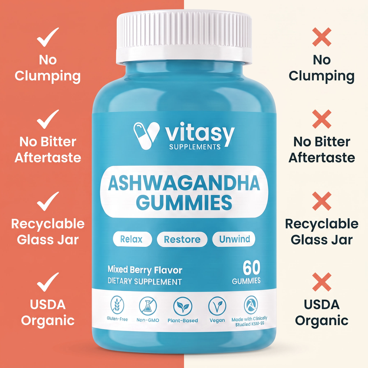 Ashwagandha Gummies with Vitamin D2 and Zinc in One Daily Chew - 1500mg Equivalent Per Serving - 60 Gummies, 30 Servings