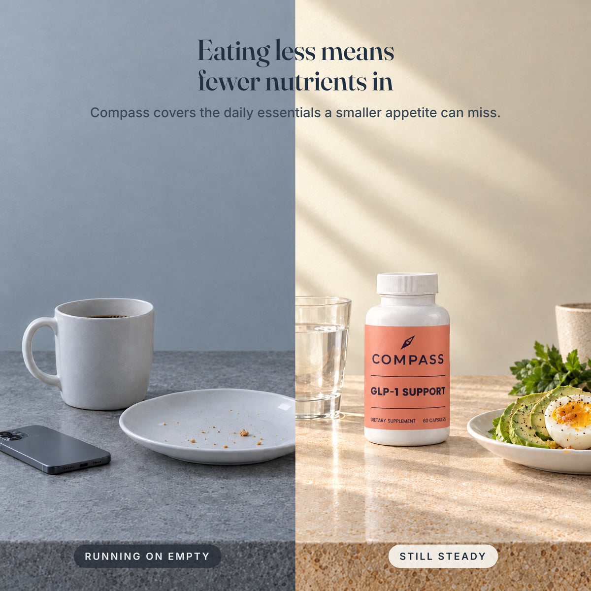 Eating less means fewer nutrients in - running on empty vs still steady