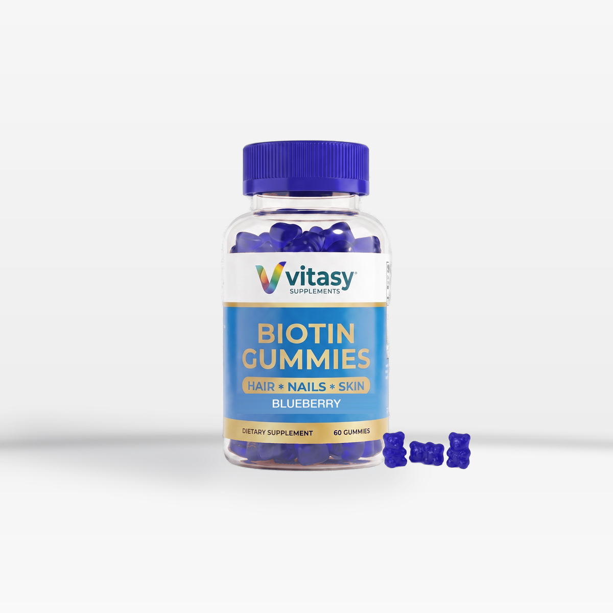 Biotin Gummies v3 - Gallery Image 3 - Single-bottle Blueberry hero