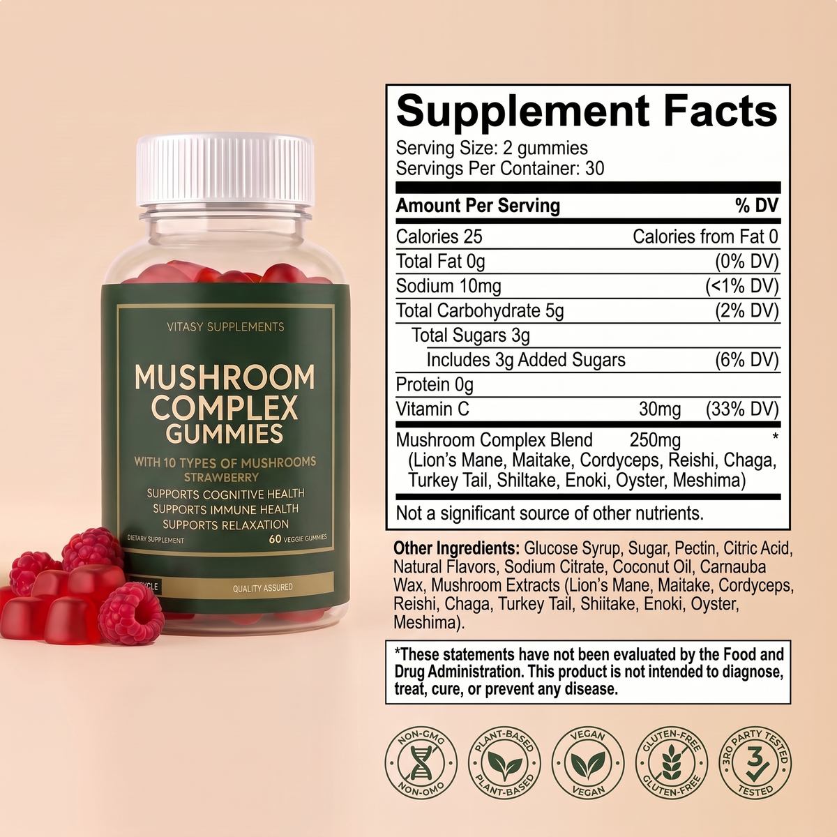 Mushroom Gummies v7 - Supplement facts panel