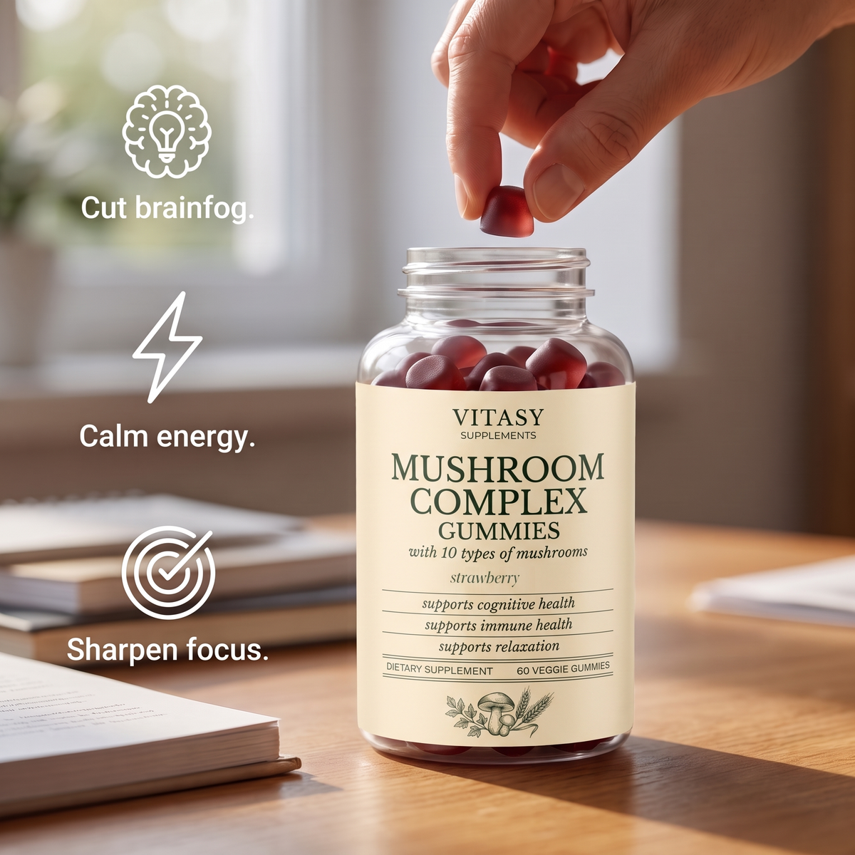 Mushroom Gummies v5 - Cut brainfog Calm energy Sharpen focus