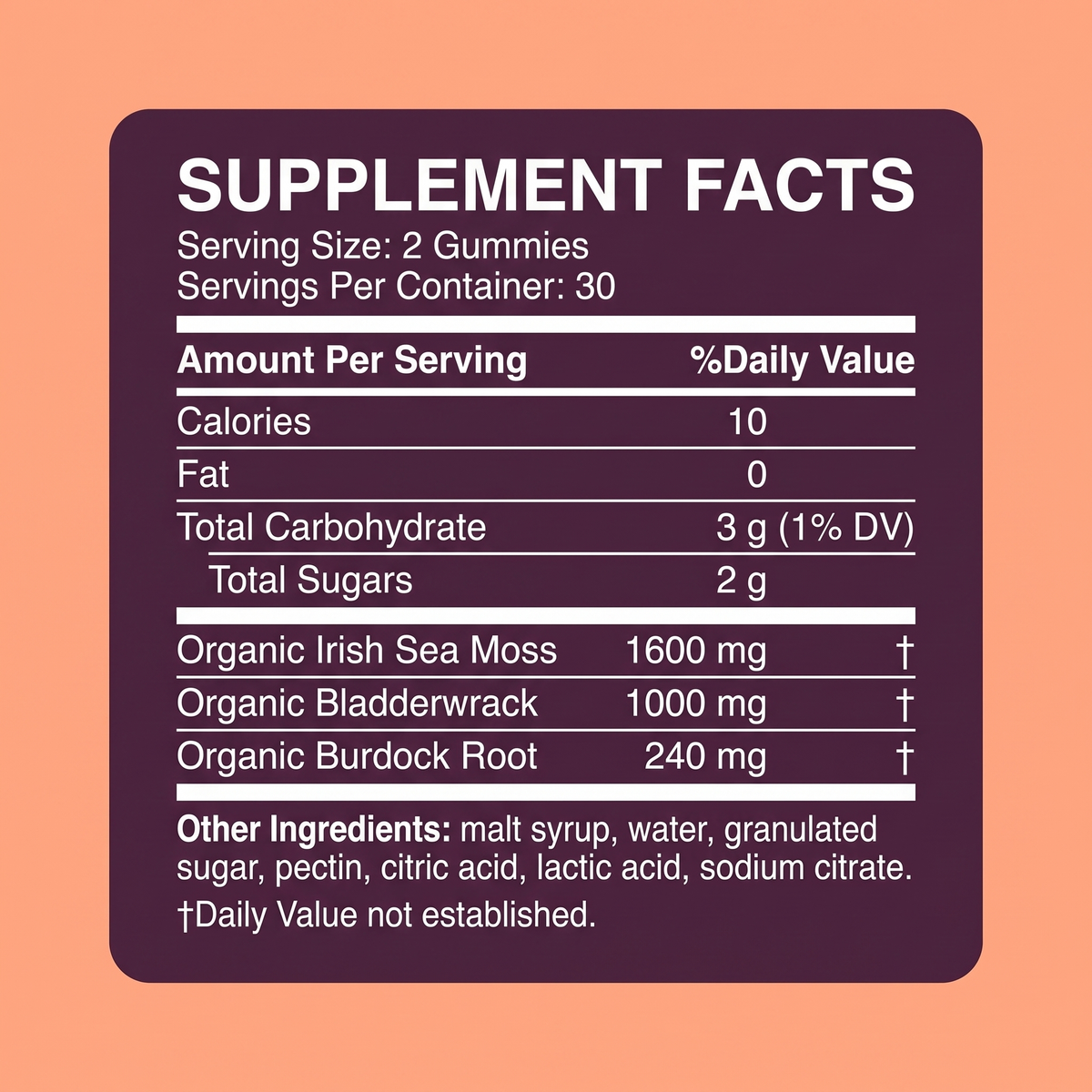 Sea Moss Gummies v2 - 08 Supplement Facts