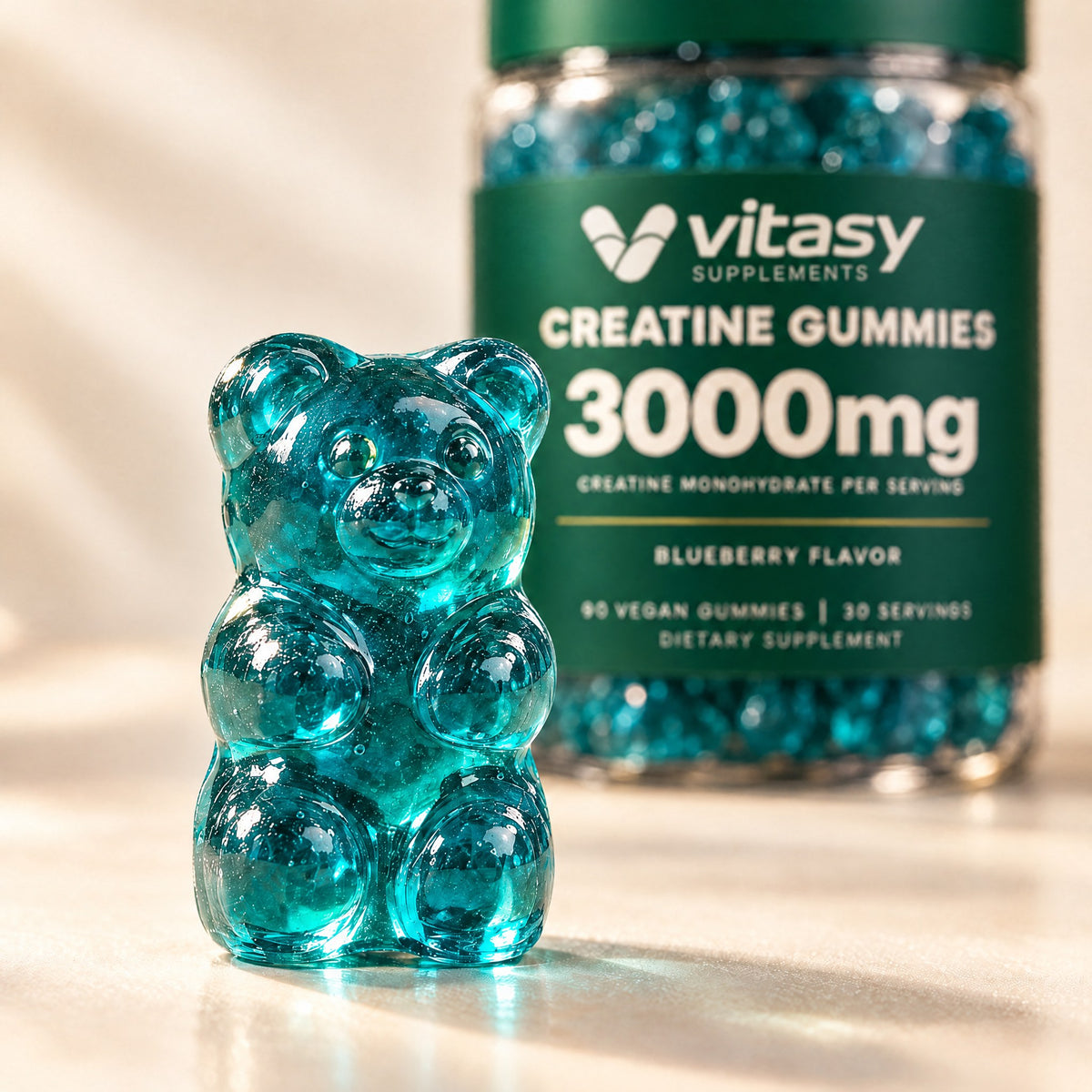 Close-up of a Vitasy creatine gummy bear