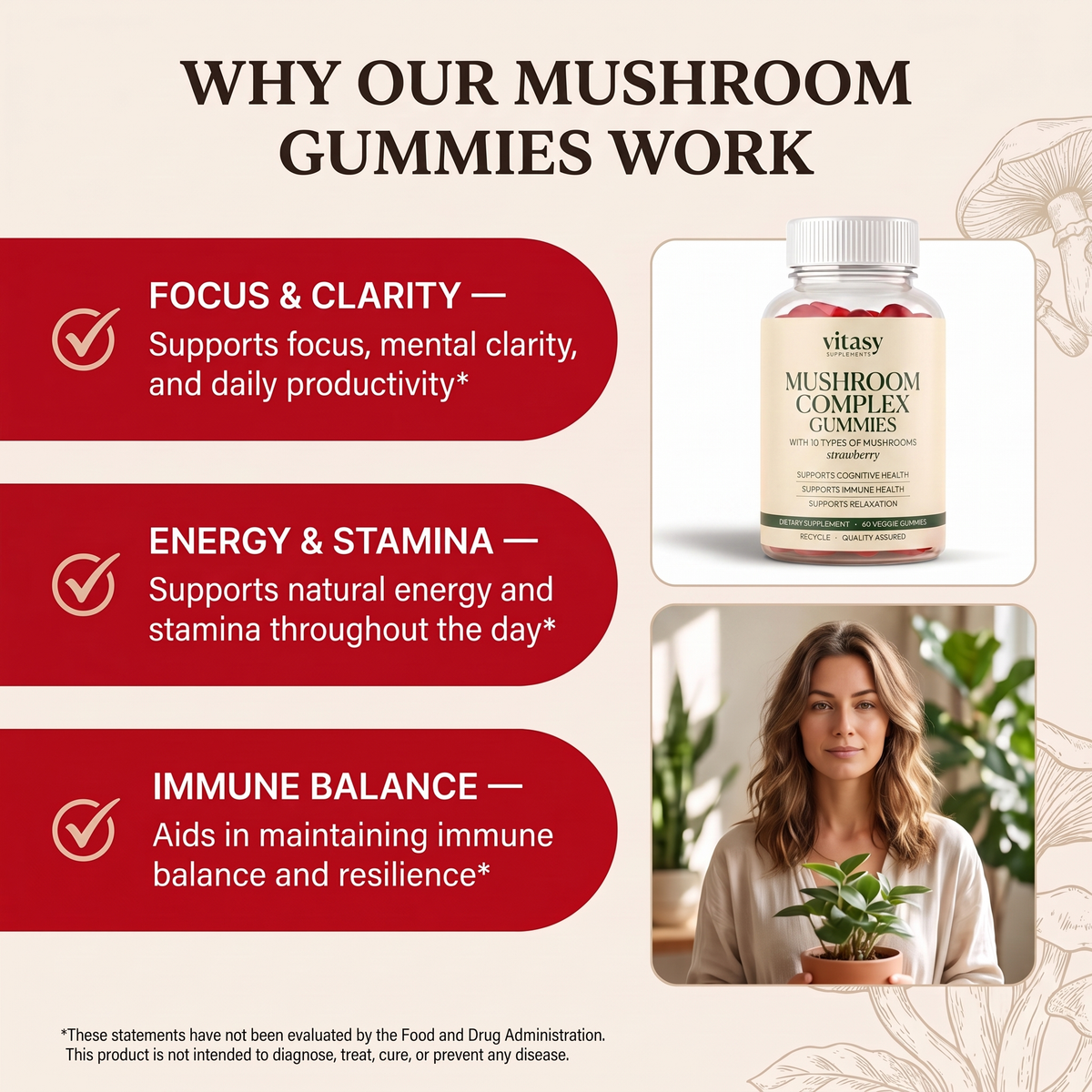 Mushroom Gummies v8 - 3 daily benefits with lifestyle