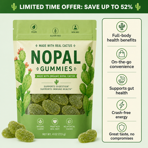 Nopal Cactus Gummies - Gentle Daily Balance, No Stimulants or Laxatives - Naturally Sweet Lime Flavor