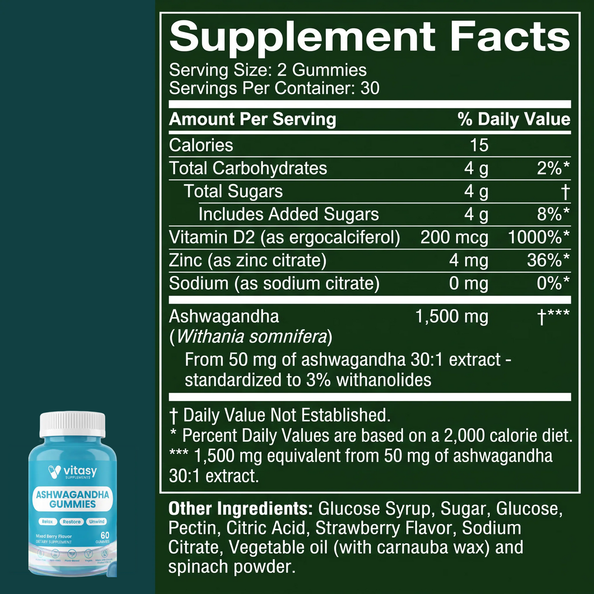 Ashwaganda Gummies v5 - RL5 Gallery Image 4 Supplement Facts (bottle cut out)
