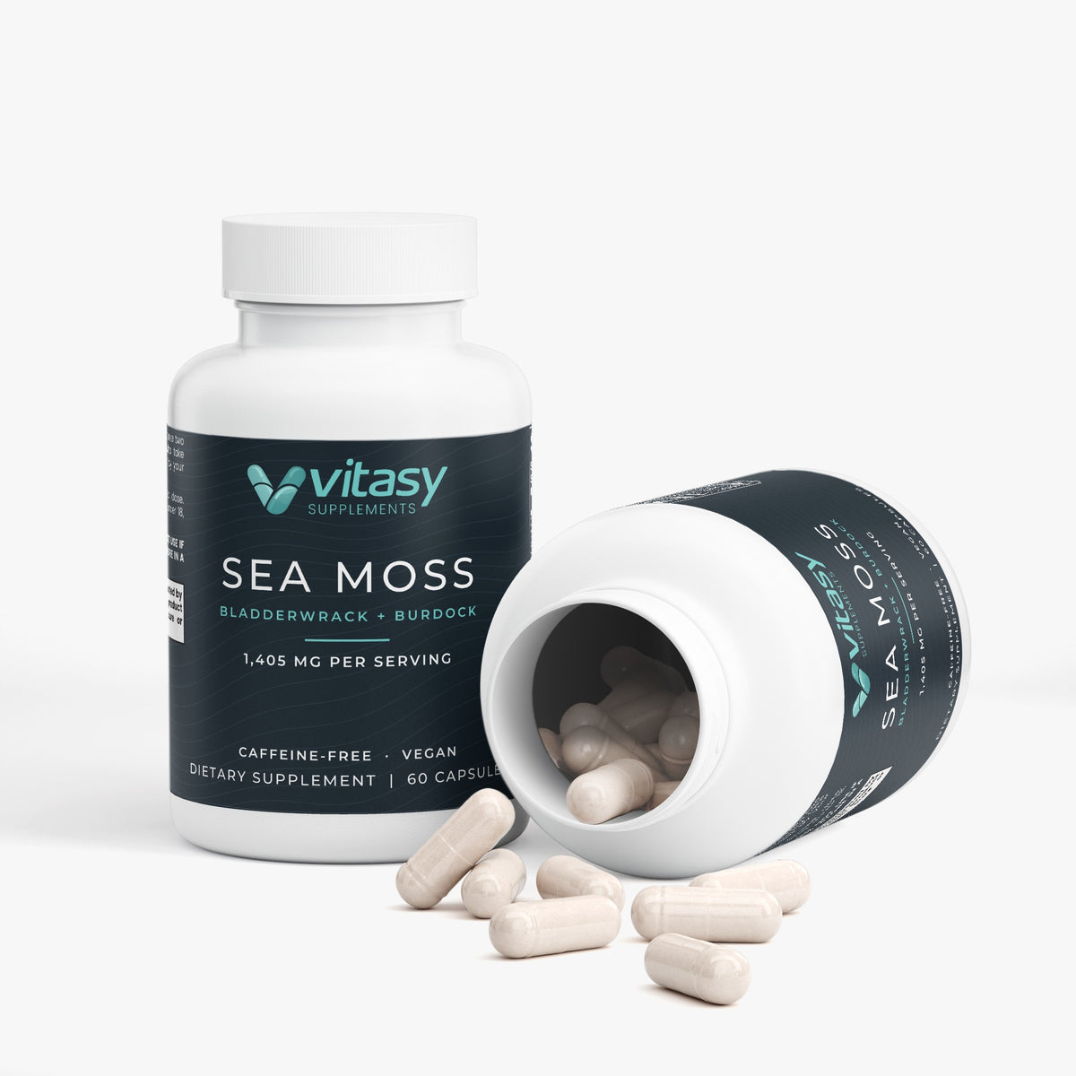 Sea Moss and Bladderwrack Capsules with Burdock Root - 1405mg Per Serving with Black Pepper Extract - 60 Vegan Capsules, 30 Servings