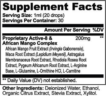 COMPASS Diet Drops Ultra supplement facts panel: 1 ml serving taken three times a day, 30 servings per 30 ml bottle, 200 mg active complex per serving shared across nine botanicals and amino acids.