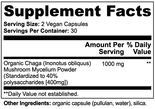CORTEX Chaga Mushroom supplement facts panel