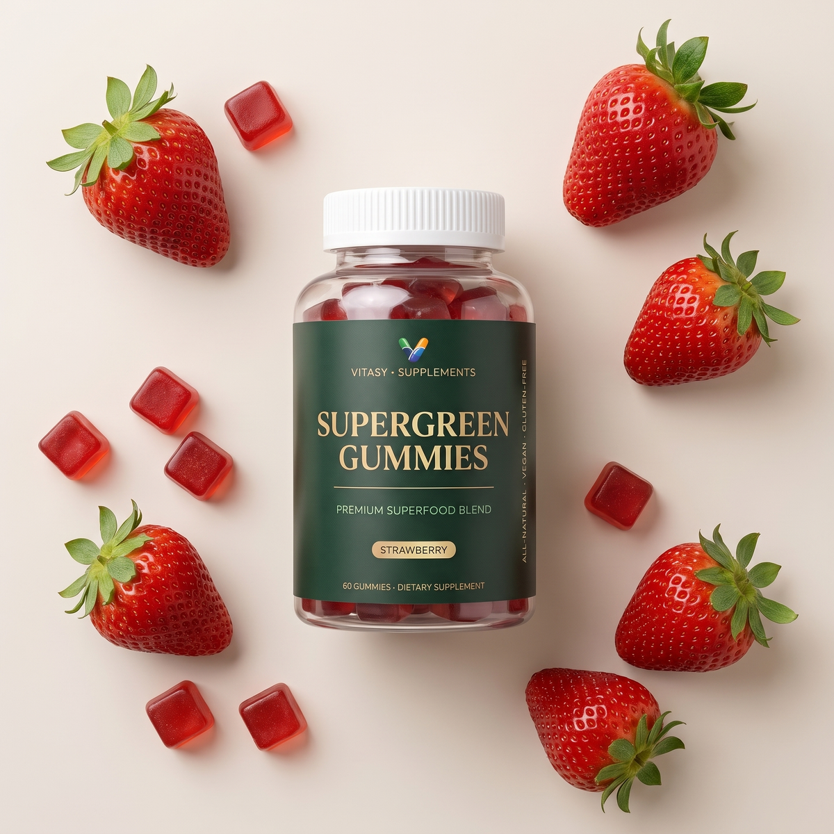 Supergreen Gummies v9 — Lifestyle Flat Lay