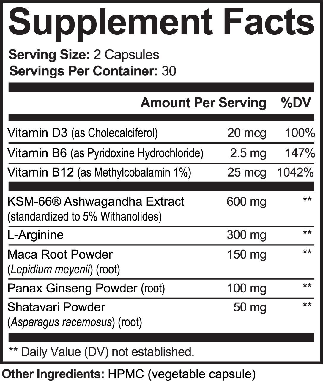 Ashwagandha Plus Supplement 600mg Per Serving KSM-66 Extract Capsules - 30 Servings, Non-GMO