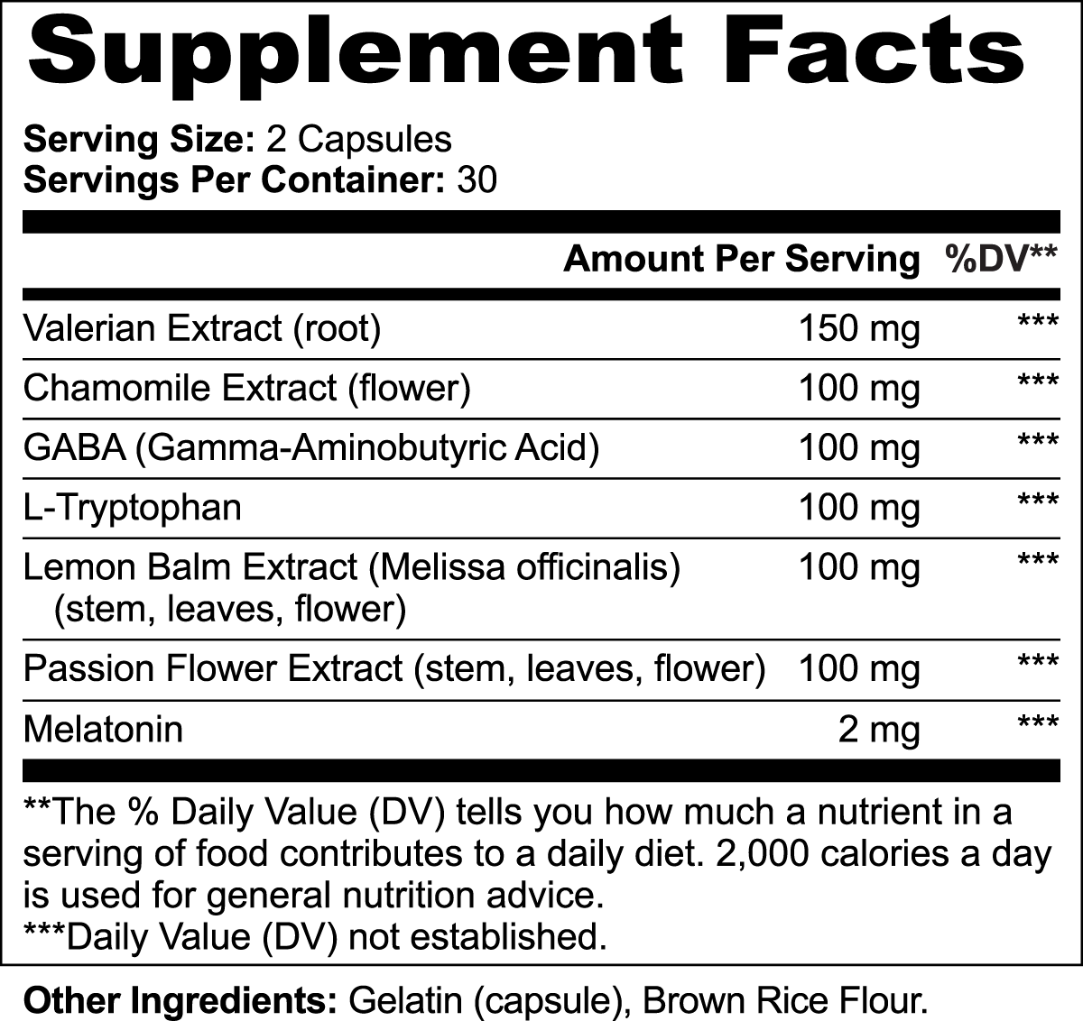 Supplement facts panel for FERNWOOD Sleep Formula capsules
