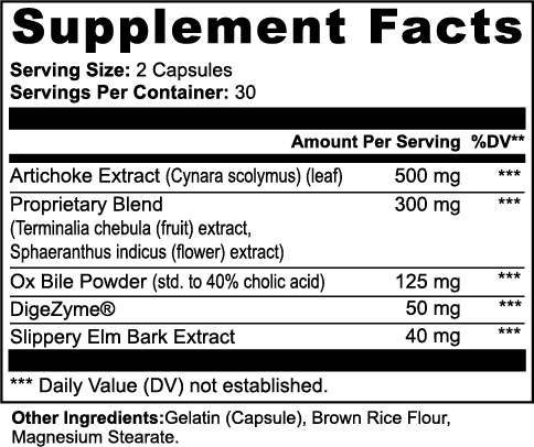 COMPASS Ox Bile Complex supplement facts panel, real label photograph
