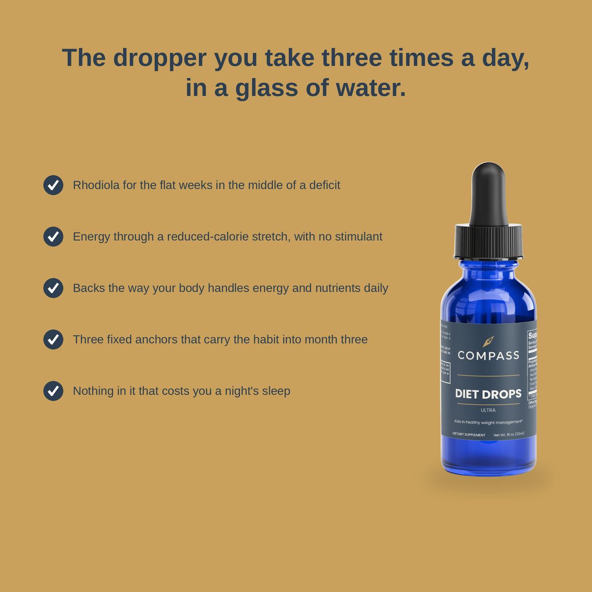 The dropper you take three times a day, in a glass of water - five benefits of COMPASS Diet Drops Ultra (v3)